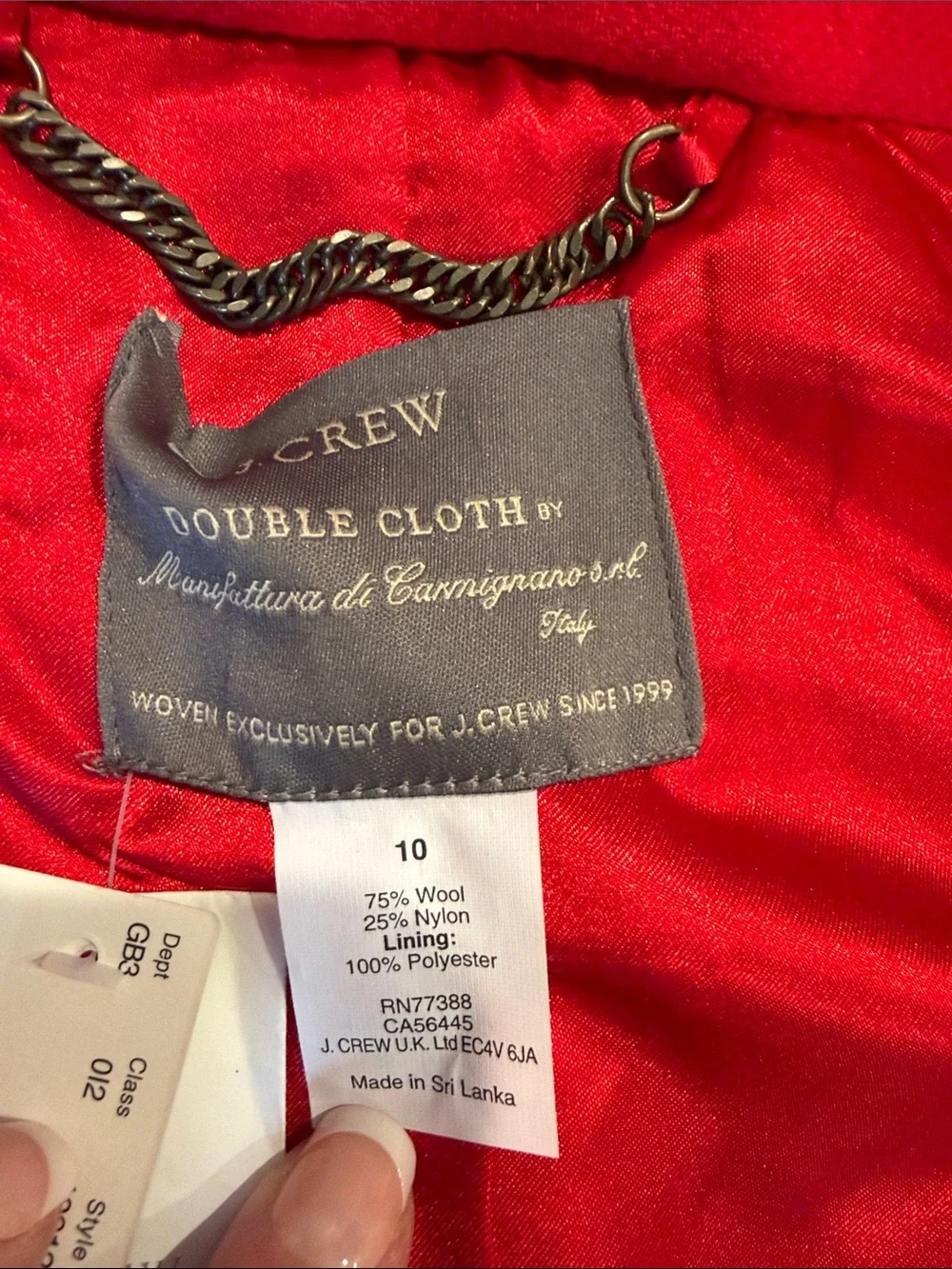 J Crew double cloth deep red Belted Coat with Stand Collar